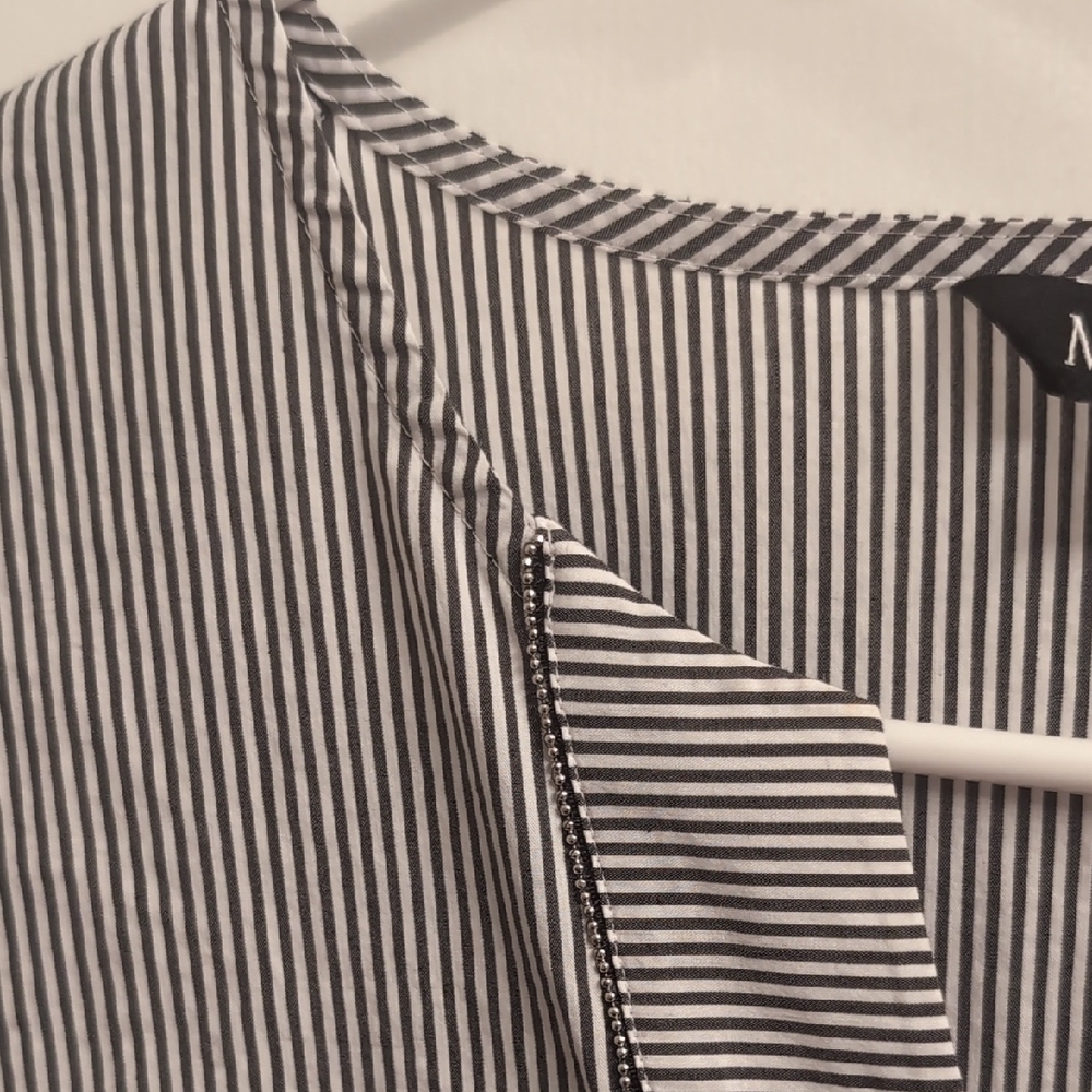 Misook Grey And White Striped Tunic V-Neck 3/4 Sleeve Size XL - Picture 4 of 6